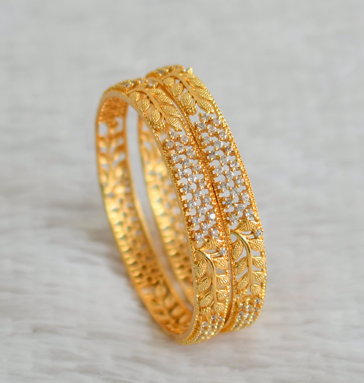 Gold tone cz white leaf bangles(2.4) dj-48153