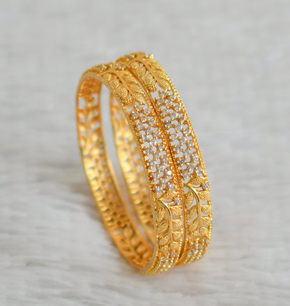 Gold tone cz white leaf bangles(2.4) dj-48153