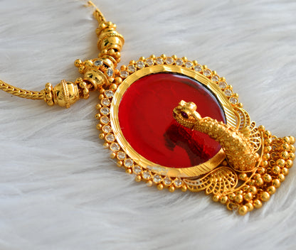 Gold tone kerala style red-white peacock round necklace dj-43232