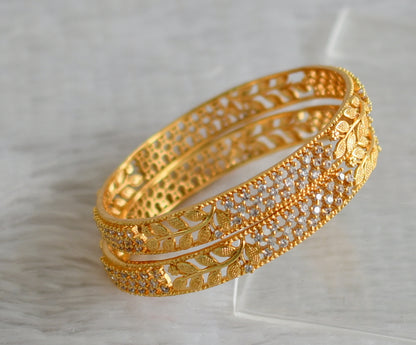 Gold tone cz white leaf bangles(2.6) dj-48154