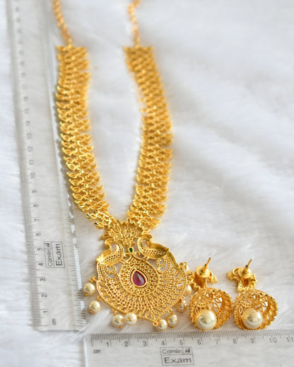 Gold Tone Cz-ruby-emerald Peacock Necklace Set-dj03819