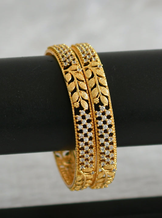 Gold tone cz white leaf bangles(2.4) dj-48153