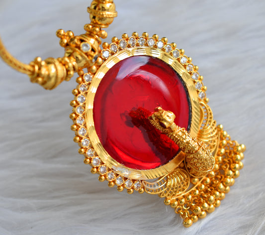 Gold tone kerala style red-white peacock round necklace dj-43232