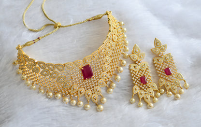 Gold tone Cz-ruby Bridal Choker Set-dj03760