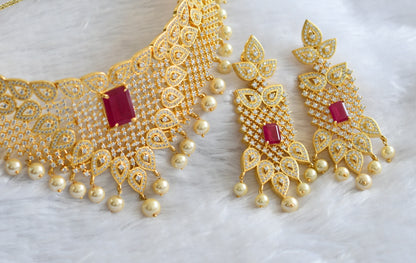 Gold tone Cz-ruby Bridal Choker Set-dj03760