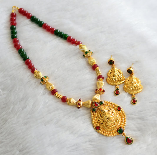 Gold Tone Maroon-green Beaded Lakshmi Set DJ03691