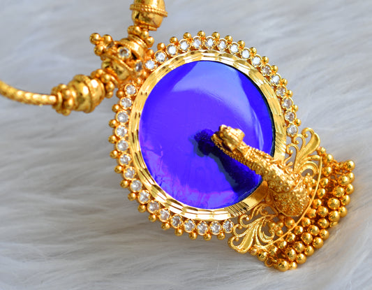 Gold tone kerala style blue-white peacock round necklace dj-43233