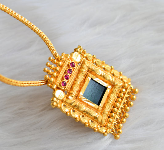 Gold tone pink-green square kerala style necklace dj-43250