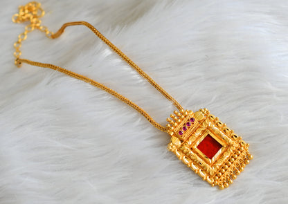 Gold tone pink-red square kerala style necklace dj-43251