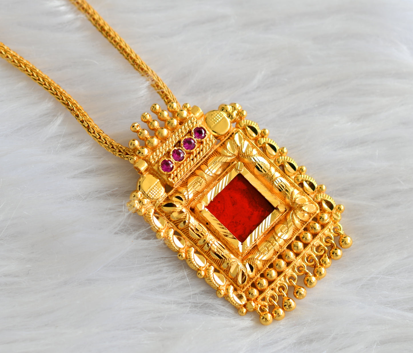 Gold tone pink-red square kerala style necklace dj-43251