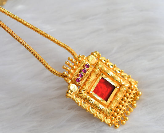 Gold tone pink-red square kerala style necklace dj-43251