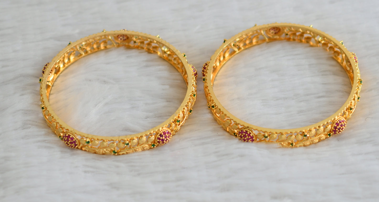 Gold tone ruby-green leaf bangles(2.6) dj-48143