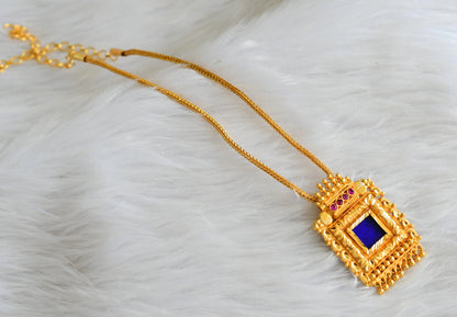 Gold tone pink-blue square kerala style necklace dj-43252