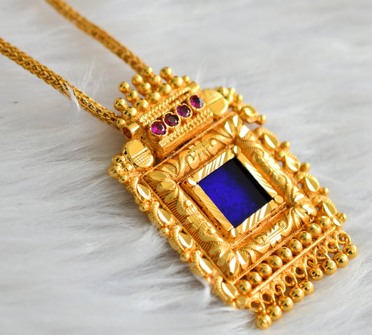 Gold tone pink-blue square kerala style necklace dj-43252