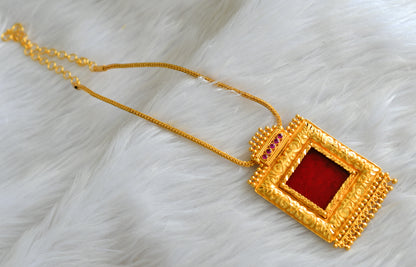 Gold tone pink-red square kerala style necklace dj-43249