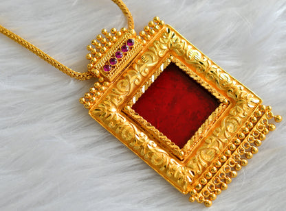 Gold tone pink-red square kerala style necklace dj-43249