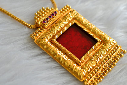 Gold tone pink-red square kerala style necklace dj-43249