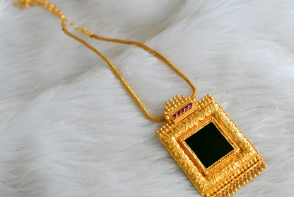 Gold tone pink-green square kerala style necklace dj-43248