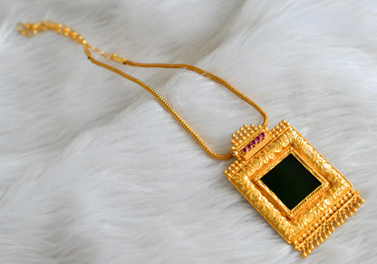 Gold tone pink-green square kerala style necklace dj-43248