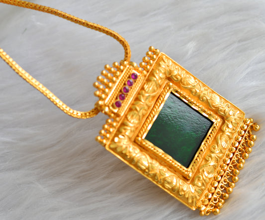 Gold tone pink-green square kerala style necklace dj-43248