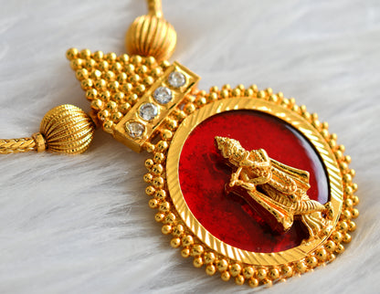 Gold tone kerala style red-white round krishna necklace dj-43224