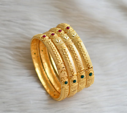 Gold tone pink-green set of 4 bangles(2.4) dj-44773