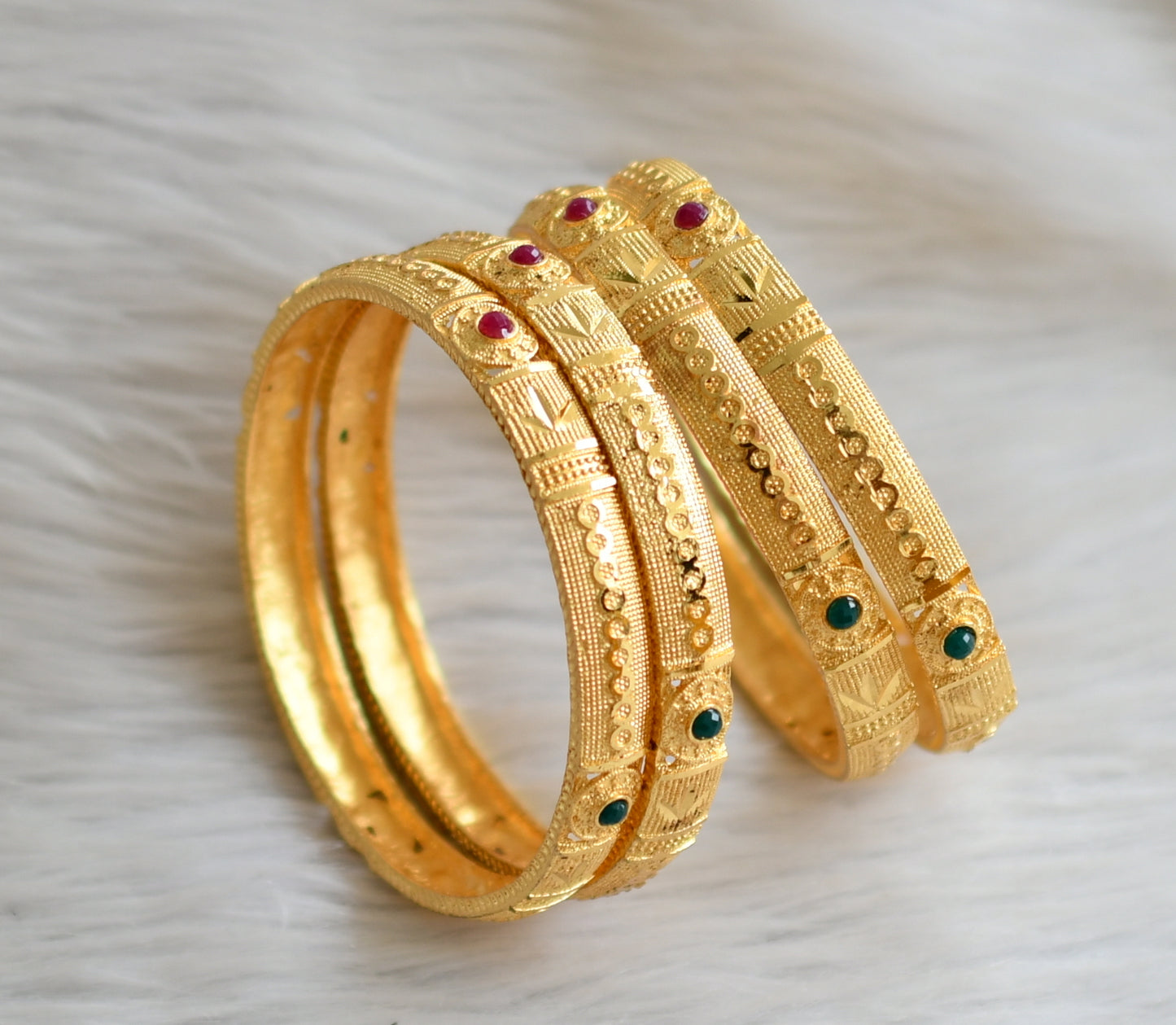 Gold tone pink-green set of 4 bangles(2.6) dj-44774