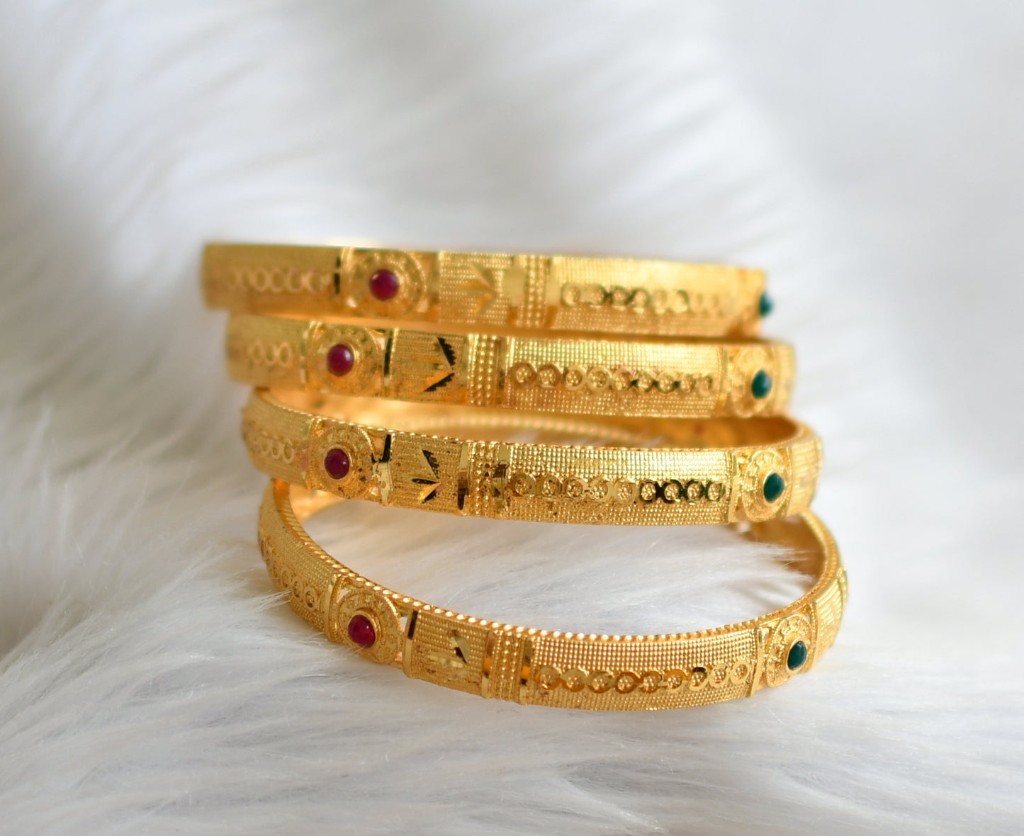 Gold tone pink-green set of 4 bangles(2.6) dj-44774