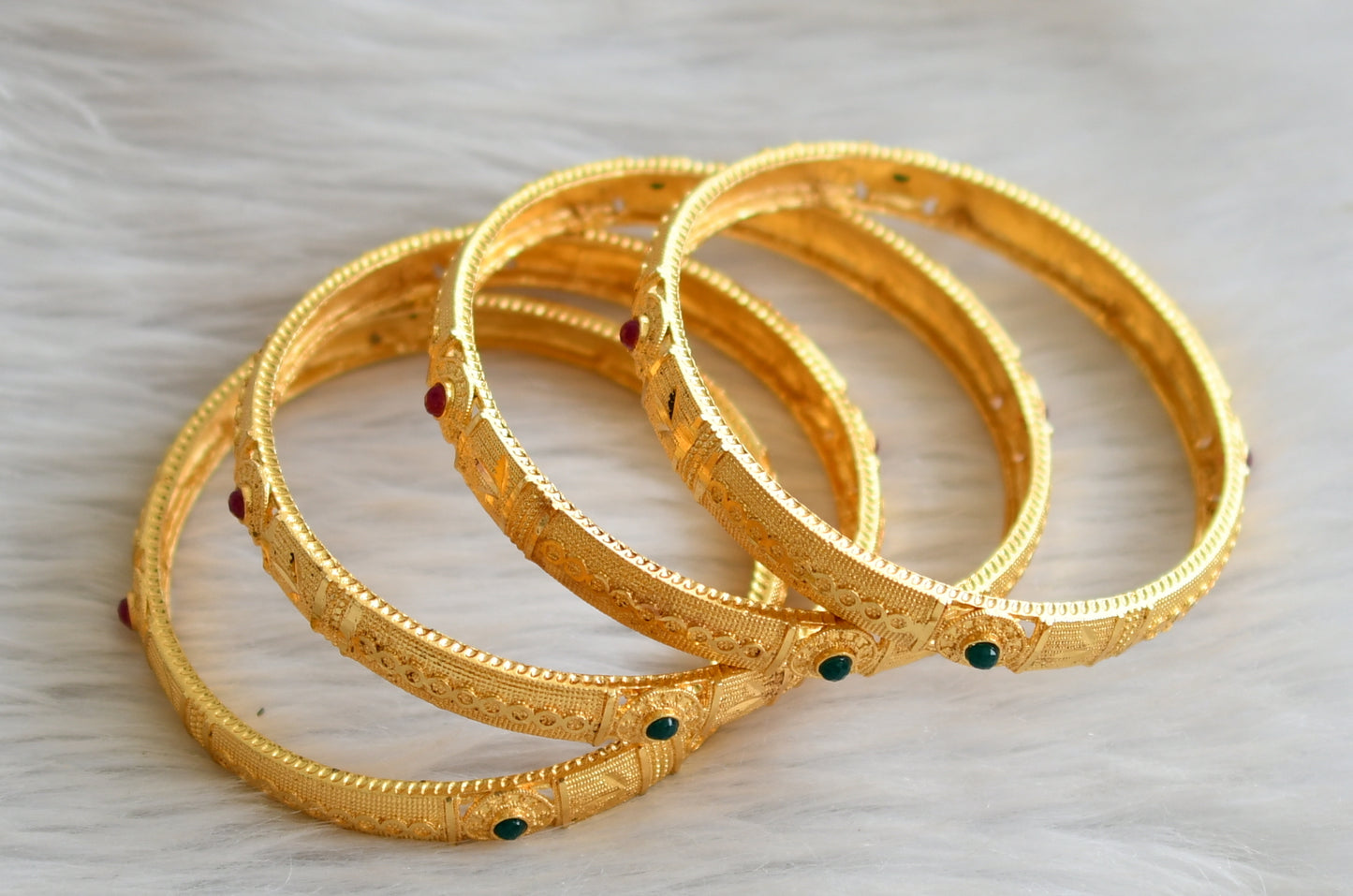 Gold tone pink-green set of 4 bangles(2.6) dj-44774