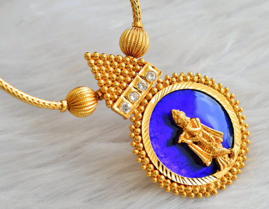 Gold tone kerala style blue-white round krishna necklace dj-43223