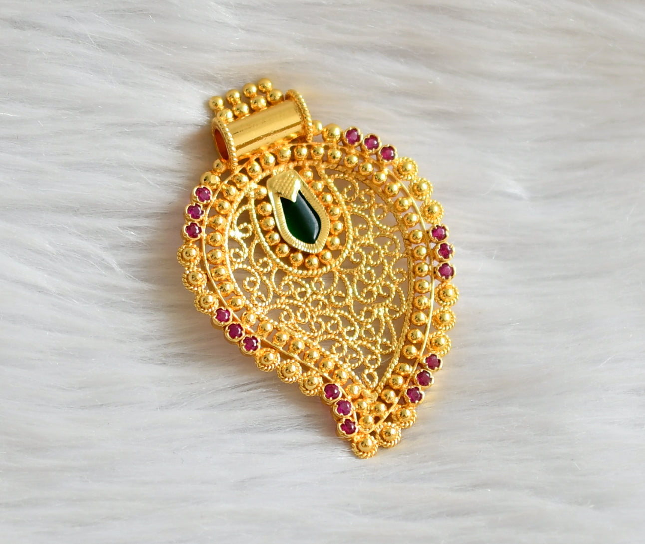 Gold look alike pink-green nagapadam mango pendant dj-44789