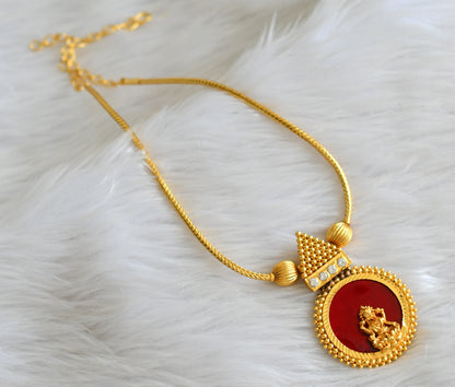 Gold tone kerala style red-white lakshmi round necklace dj-43226