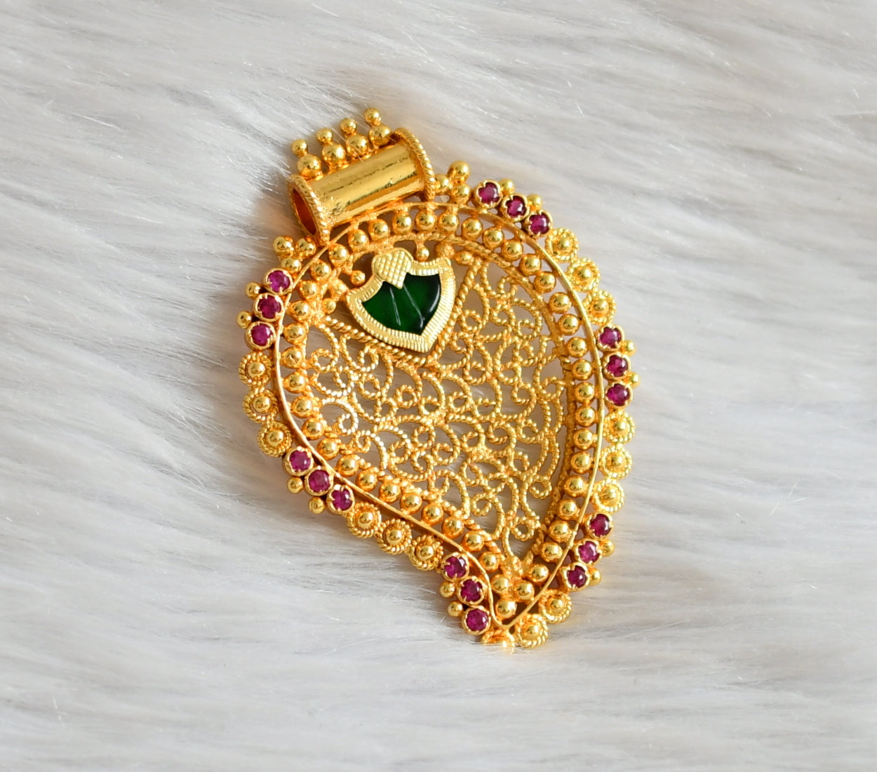 Gold look alike pink-green mango palakka pendant dj-44790