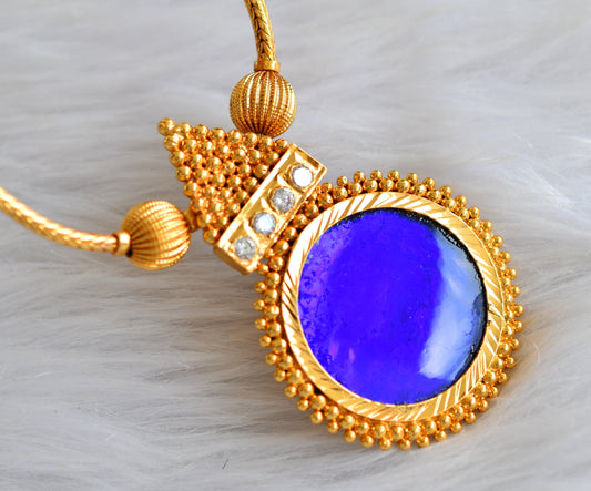 Gold tone kerala style blue round necklace dj-43228