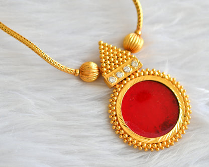 Gold tone kerala style red round necklace dj-43229