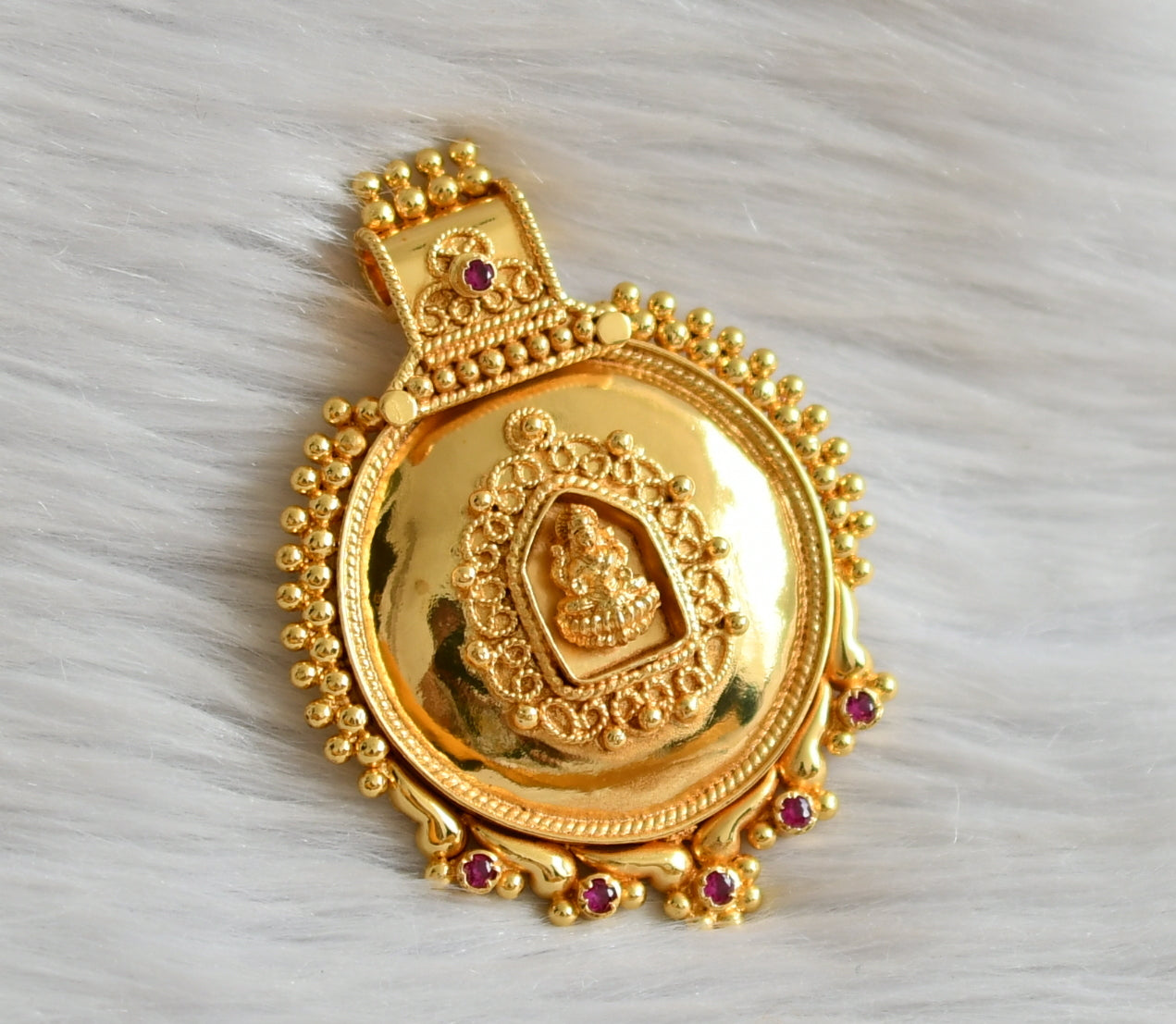 Gold look alike pink stone lakshmi round pendant dj-44784