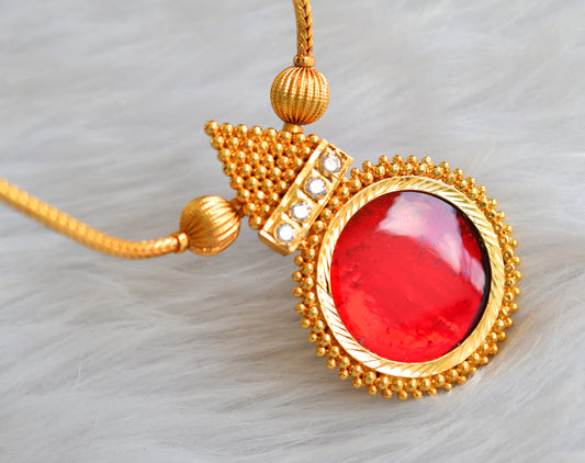 Gold tone kerala style red round necklace dj-43229