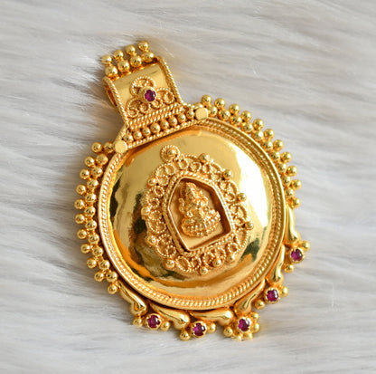 Gold look alike pink stone lakshmi round pendant dj-44784