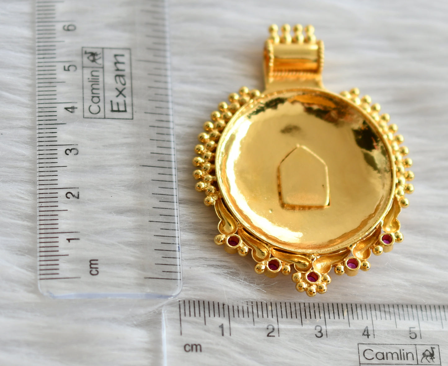 Gold look alike pink stone lakshmi round pendant dj-44784