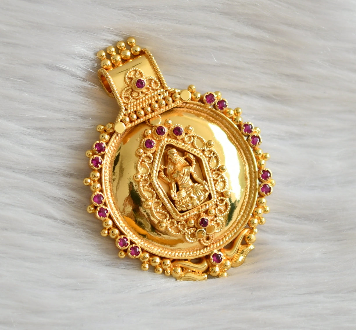 Gold look alike pink stone lakshmi pendant dj-44786