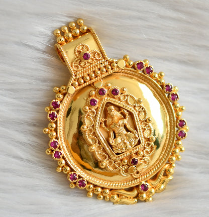 Gold look alike pink stone lakshmi pendant dj-44786