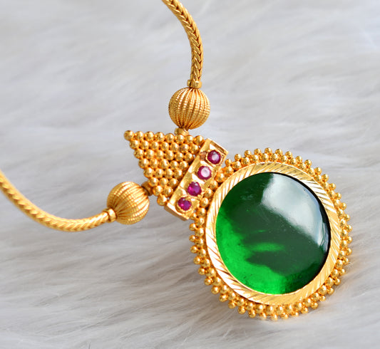 Gold tone kerala style pink -green round necklace dj-43227