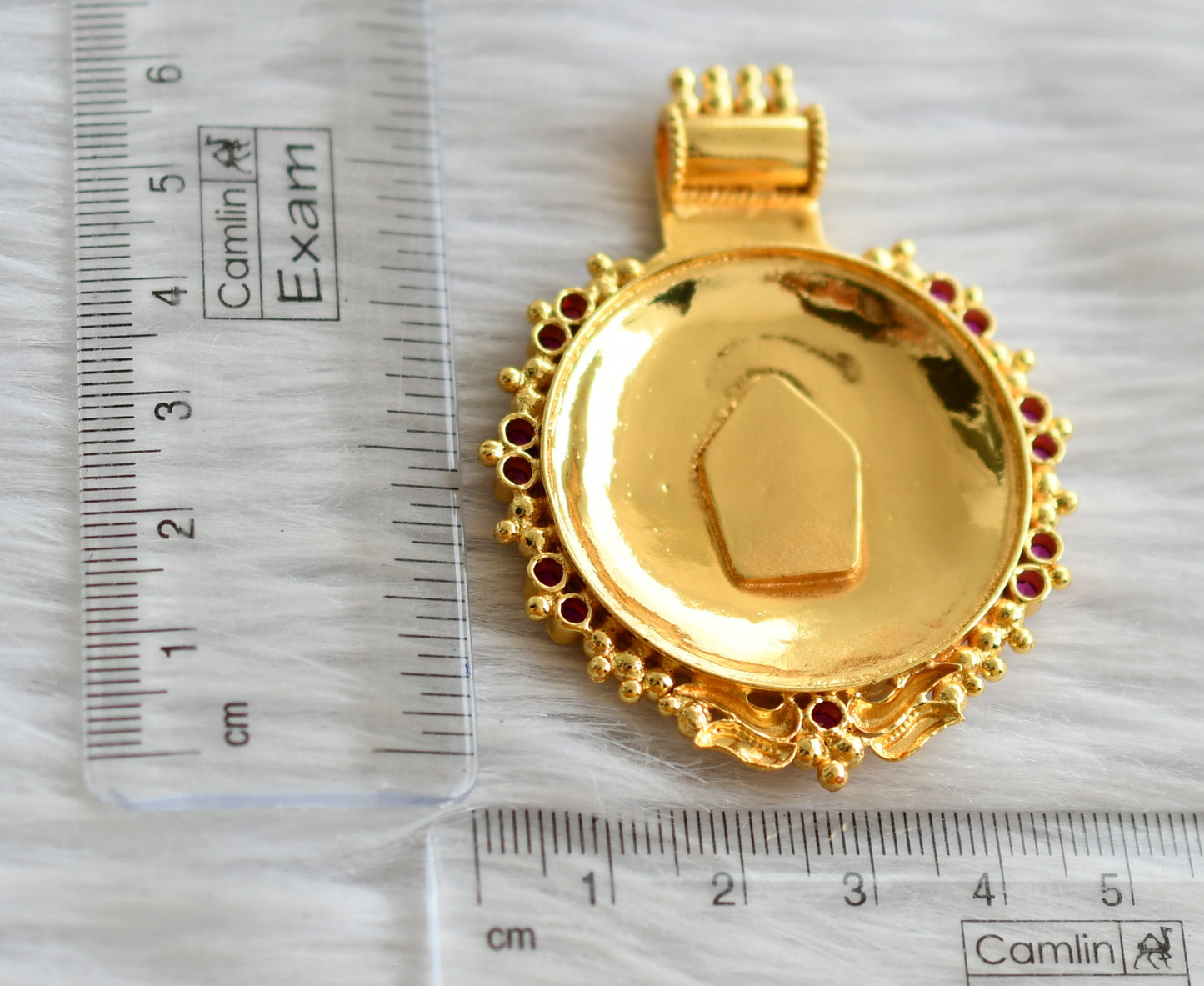 Gold look alike pink stone lakshmi pendant dj-44786