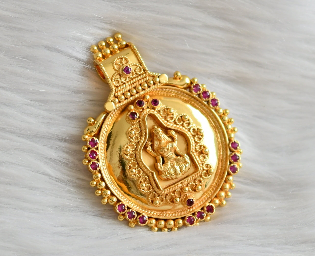 Gold look alike pink stone lakshmi pendant dj-44787