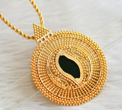 Gold tone 24 inches chain with kerala style pink-green big pendant dj-44791