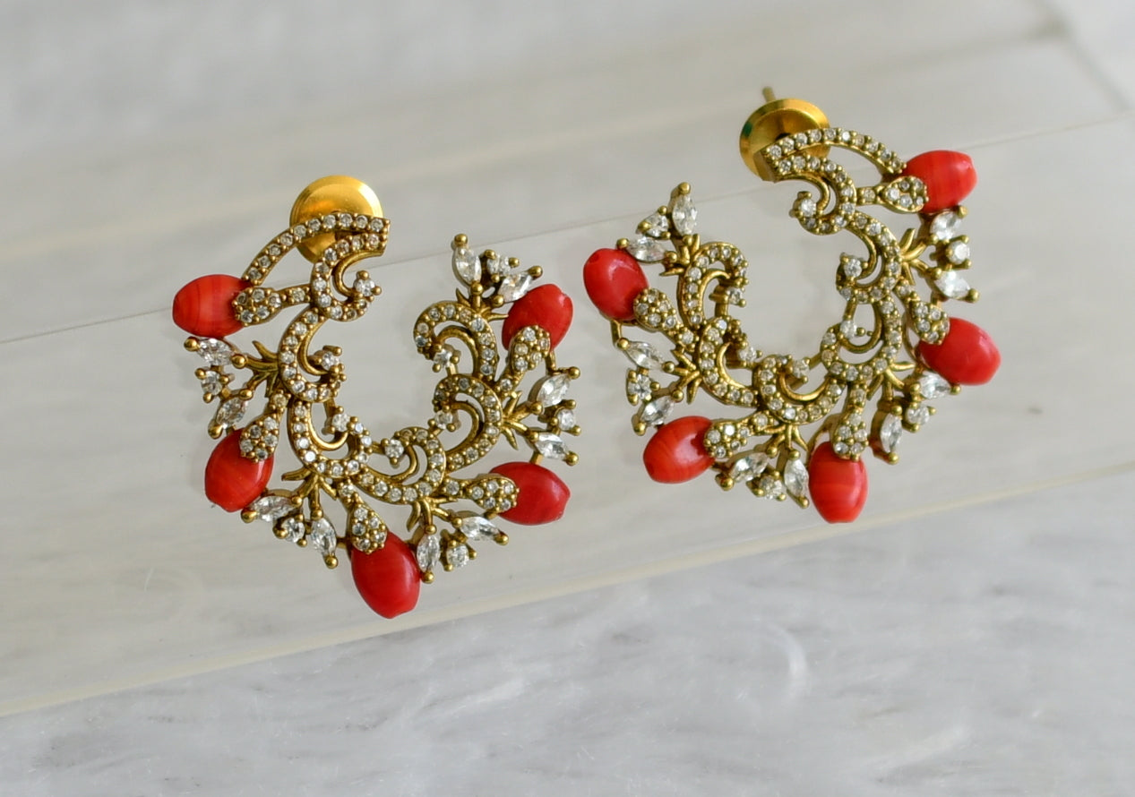 Antique cz coral earrings dj-48203