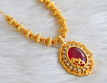 Gold tone cz white-red oval necklace dj-43265