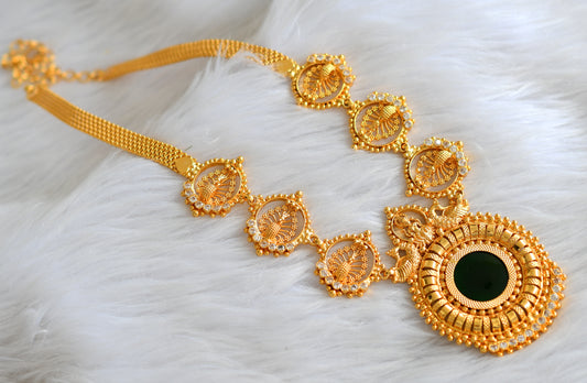 Gold tone green-white kerala style lakshmi round necklace dj-43247