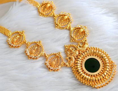 Gold tone green-white kerala style lakshmi round necklace dj-43247