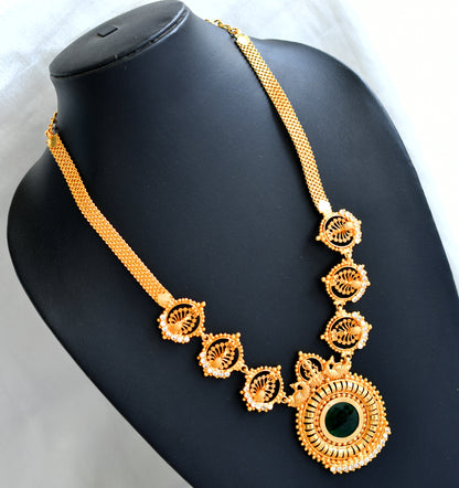 Gold tone green-white kerala style lakshmi round necklace dj-43247